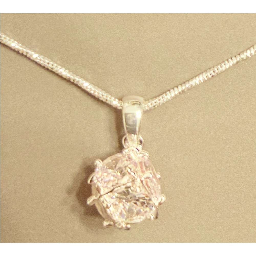 “Macy Dora Cube CZ Pendant Necklace | Adjustable Silver Tone Crystal Necklace”